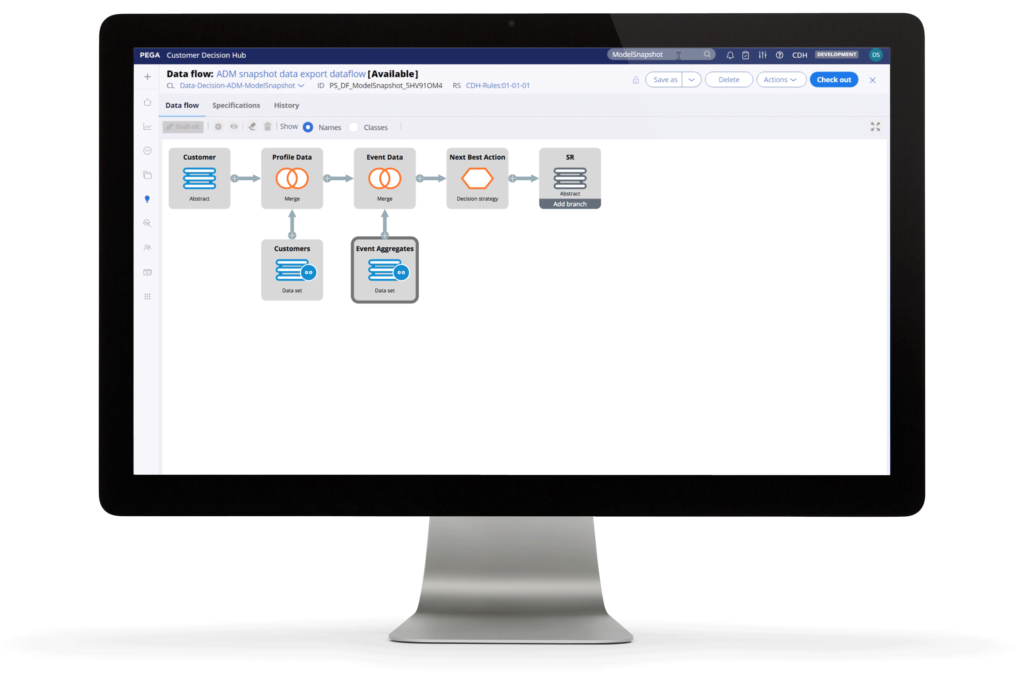 A monitor showcasing an enterprise application that shows a visual programming editor used for ETL operations by technical users.